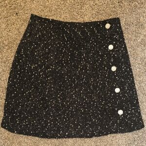 Express Black Tweed Mini Skirt with Button Accents